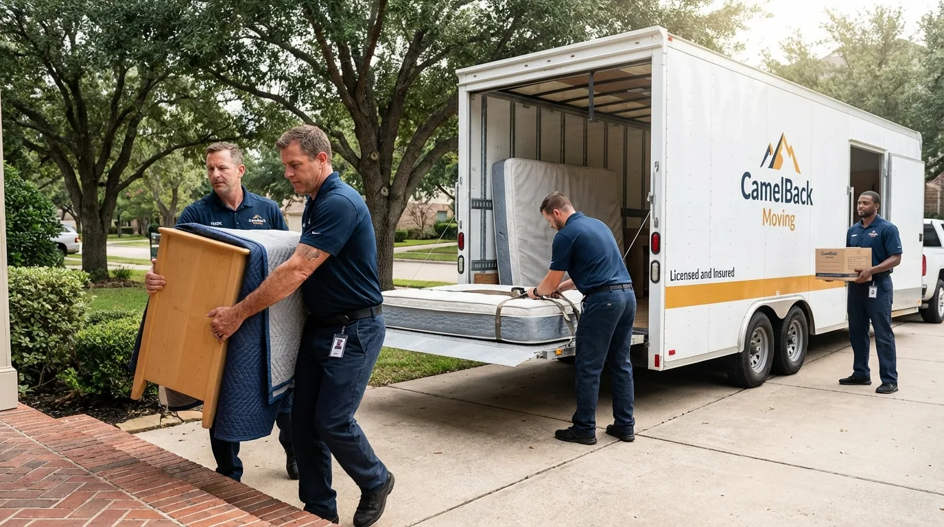 Crew loading residential truck for cross-state move from Mount Pleasant, UT